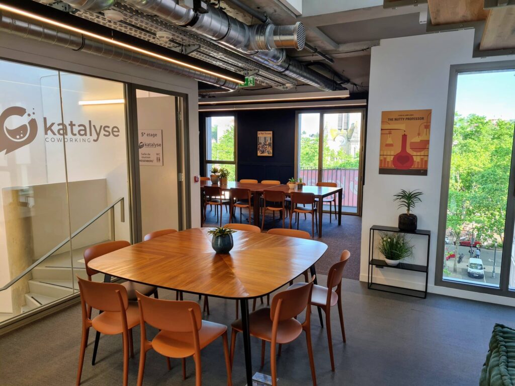 Katalyse-coworking espace commun vue place arbres Lyon Montchat