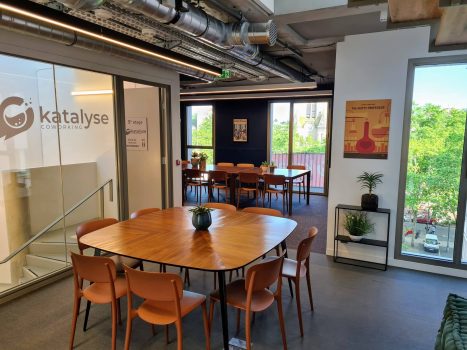 Katalyse-coworking espace commun vue place arbres Lyon Montchat